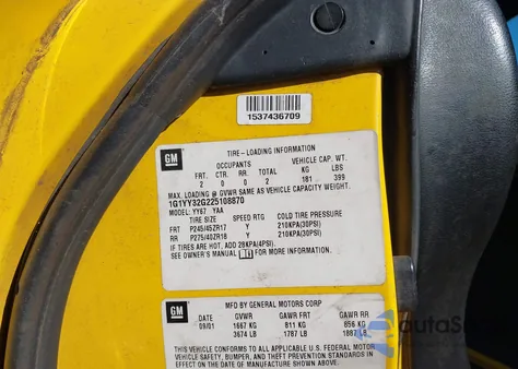 2002 Chevrolet Corvette from USA, damaged, VIN 1G1YY32G225108870